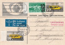 Flugpost Karte-LAUSANNE-Ganzsache-1.Automobilpost-1937