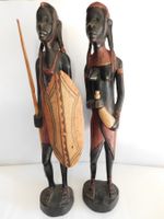 2 Afrikanische Holzfiguren, Krieger mit Speer & Schild, H...