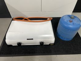 Camping Gaskocher mit Gasflasche 2 flammig