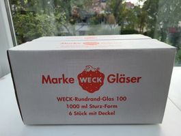 6 Weck Sturzgläser mit 1000ml mit Gummis & Klammern, NEU!!