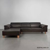 Ecksofa aus echtem Rindsleder, tabakbraun