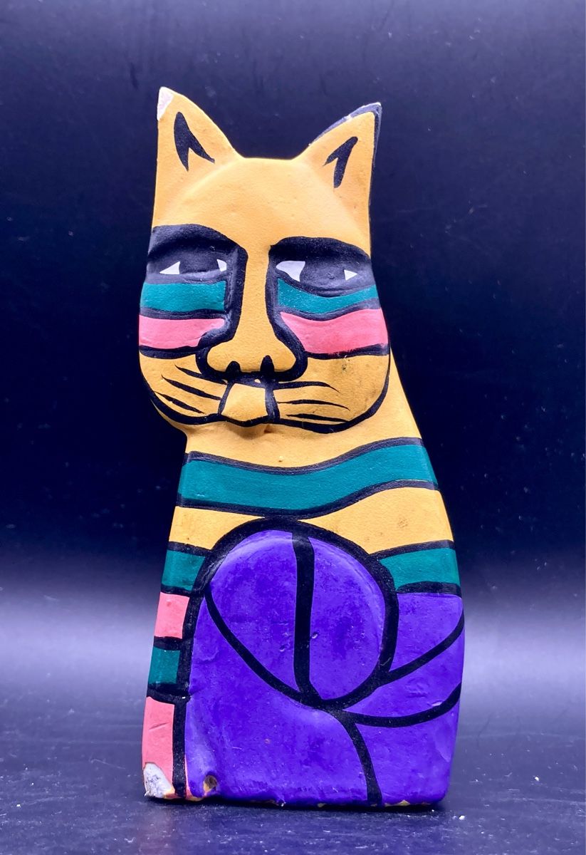 Statuette: Bunte handbemalte Laurel Burch Holz-Katze, Vintage – Usato da Vinelz venduto da Viewfinder84 1