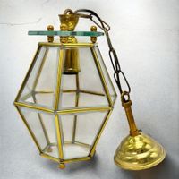 Suspension lanterne Art Déco en laiton et verre biseauté