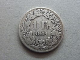 1 Fr.  1901  nur 0,40 Mio. Exemplare  -  ungereinigt  -