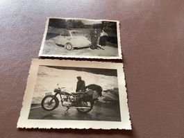 GENÈVE 2 PHOTO 1955  FIAT 500 ET  MOTO BMK VOIR  PLAQUES