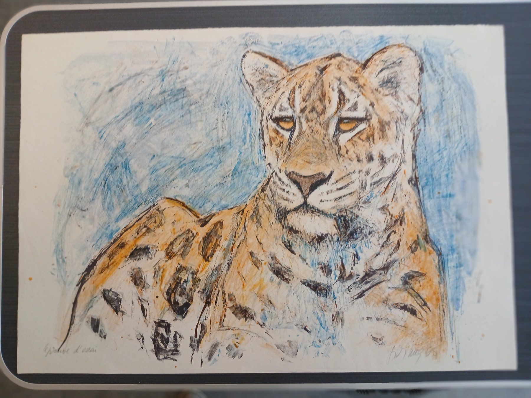 Grafica & Litografie: Fritz Hug  >>ruhender Leopard>>  grosse Farblitho – Usato da Hinwil venduto da Chnap