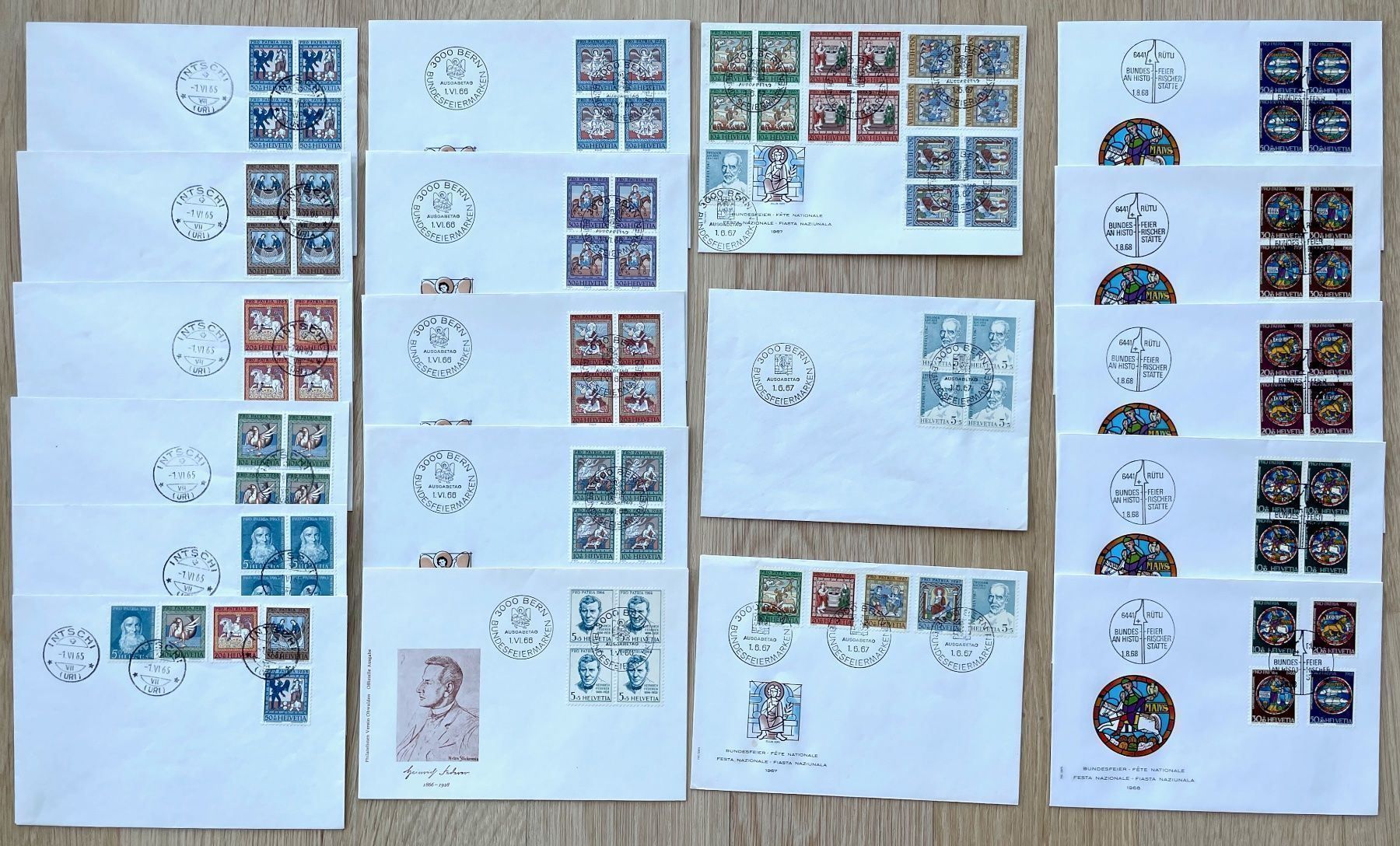 Alle Briefmarken: Pro Patria 1965-68 Satz & 4er Block FDC – Neu (gemäss Beschreibung) aus Zürich von Marfe1