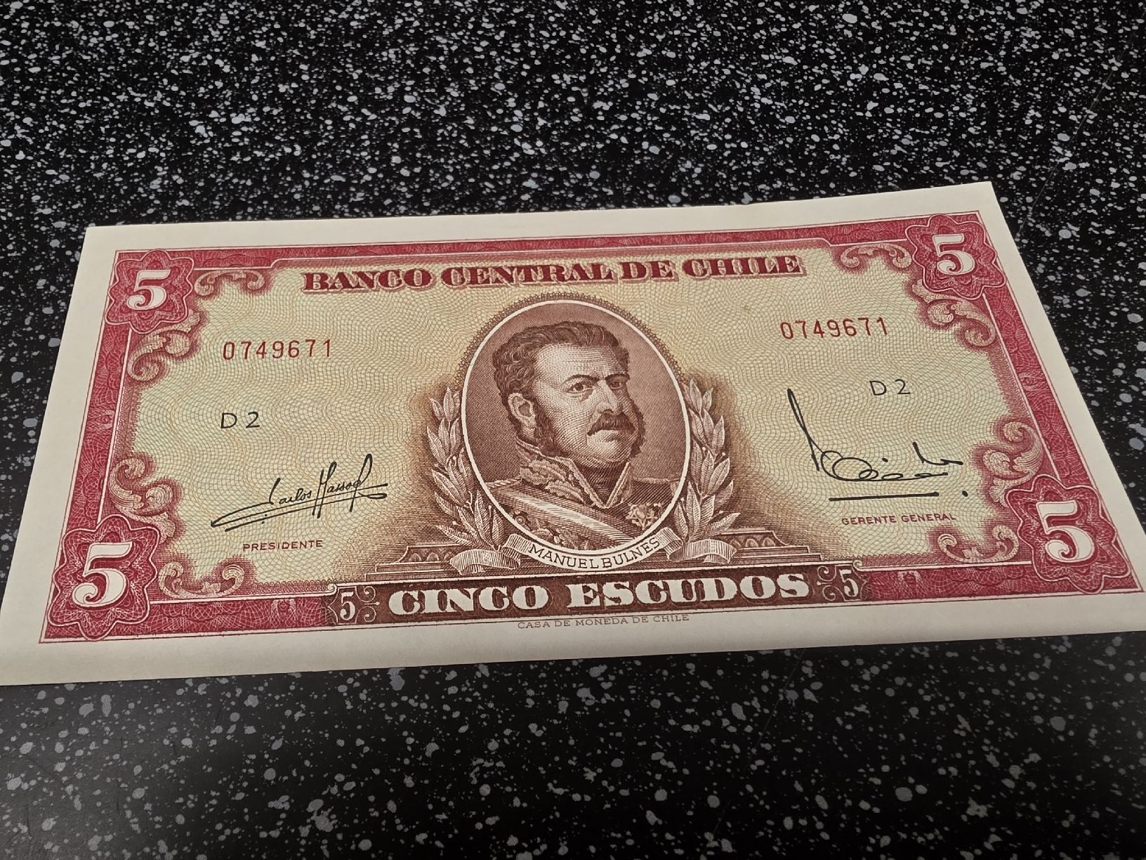 Banknoten: Banknoten Chile 5 Escudos  – Neu und originalverpackt aus Herisau von Antiques.AR