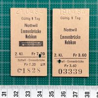 Nottwil - Emmenbrücke / Nebikon, 2 alte Bahn Billette, SBB