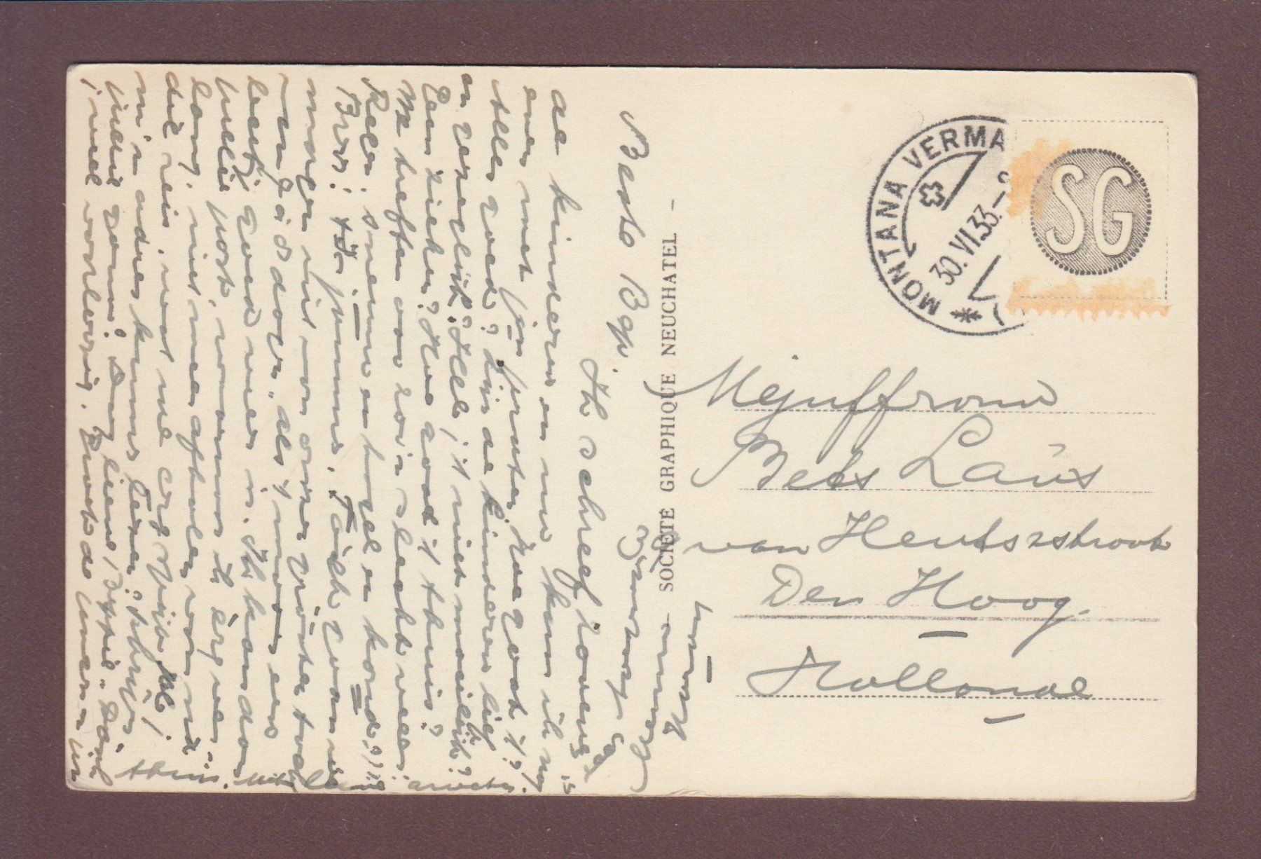 Cartoline postali: MONTANA - Les lacs - 1933 – Usato da Pully venduto da nicecards 1