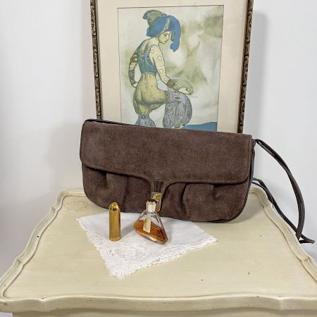 Umhängetäschchen Veloursleder Tasche VINTAGE 1970s braun