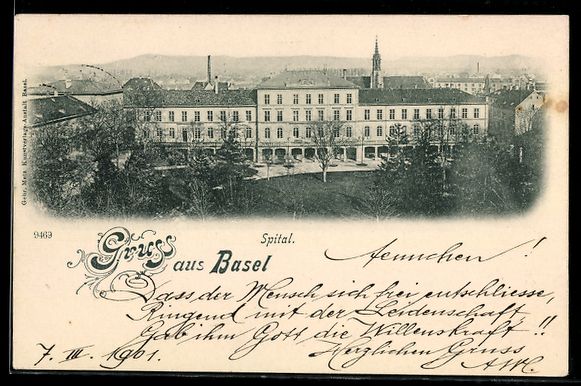 Cartoline postali: AK Basel, Spital – Usato da Berlin venduto da bartko-reher