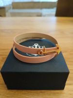Paul Hewitt rosa Leder-Armband mit Anker, goldfarben, 37 cm