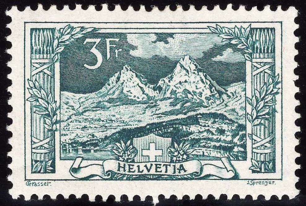 Tutti i francobolli: 3Fr. Gebirgslandschaften, Mythen postfrisch – Nuovo (secondo la descrizione) da Heerbrugg venduto da Swissphila