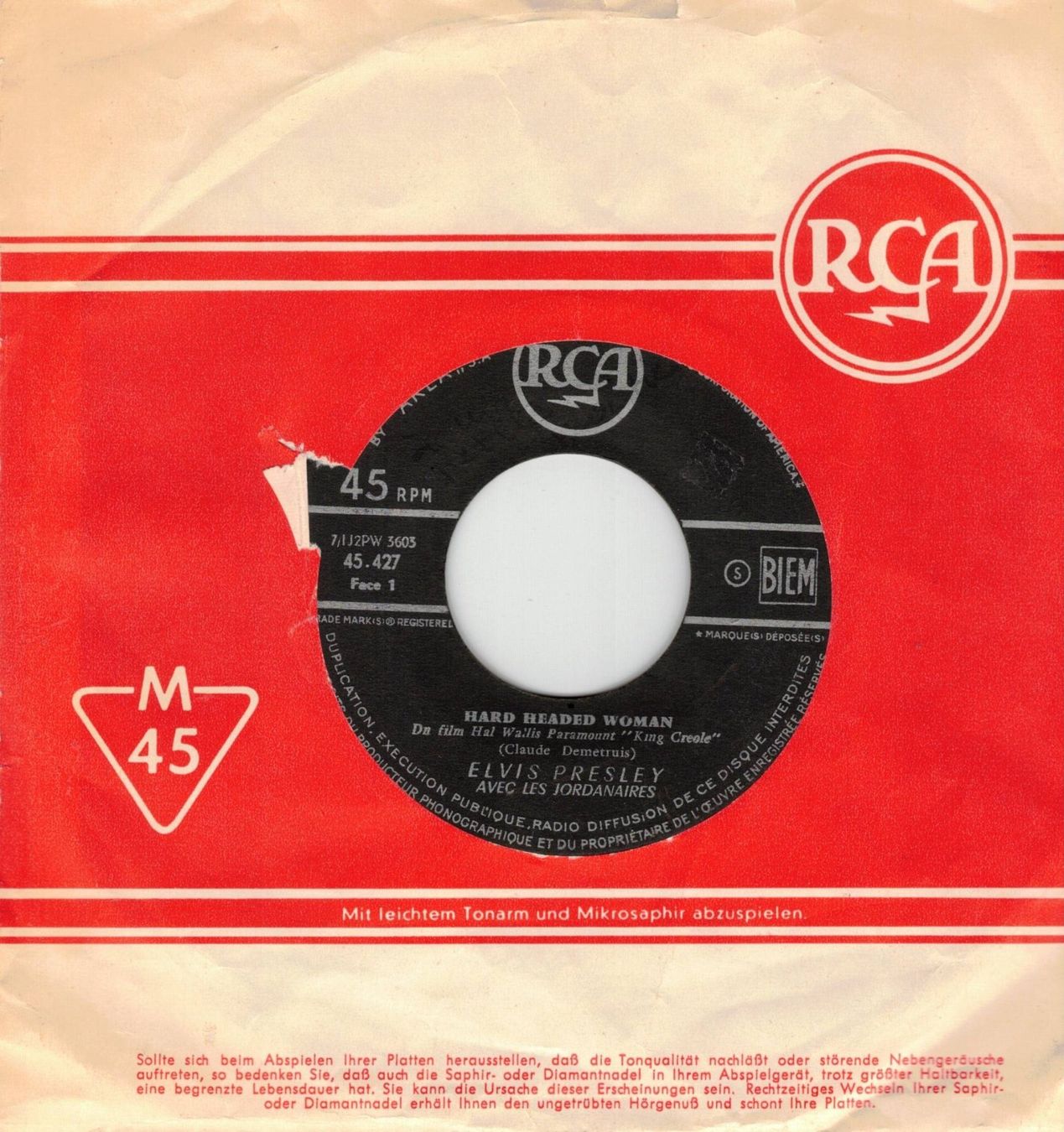 Dischi in vinile: Elvis Presley  --  Hard Headed Woman    Single7 – Usato da Rheinau venduto da thealbum