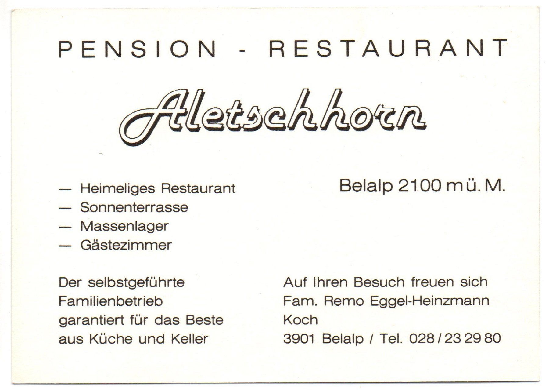 Ansichtskarten: BELALP Werbung Restaurant Aletschhorn, Cardinal Bier – Neu (gemäss Beschreibung) aus Jona von philajona 1
