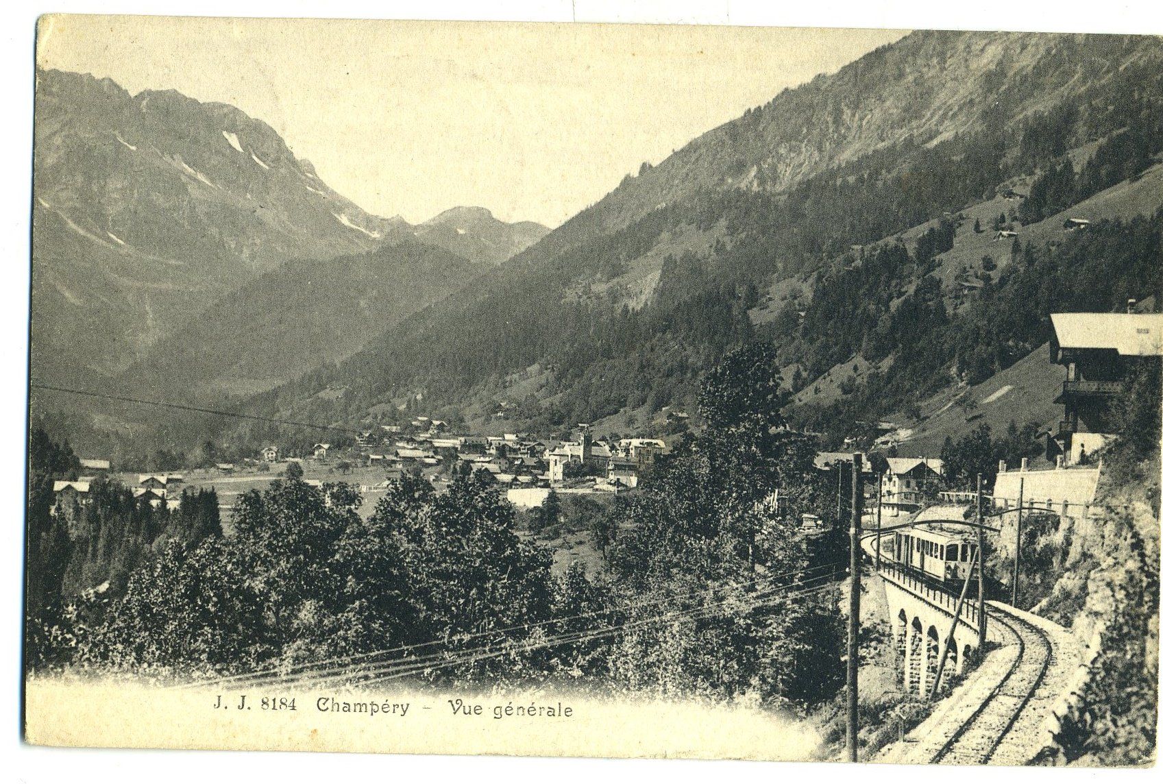 Cartoline postali: Champéry vue générale. Train AOMC – Usato da Versoix venduto da HELVETICA_1