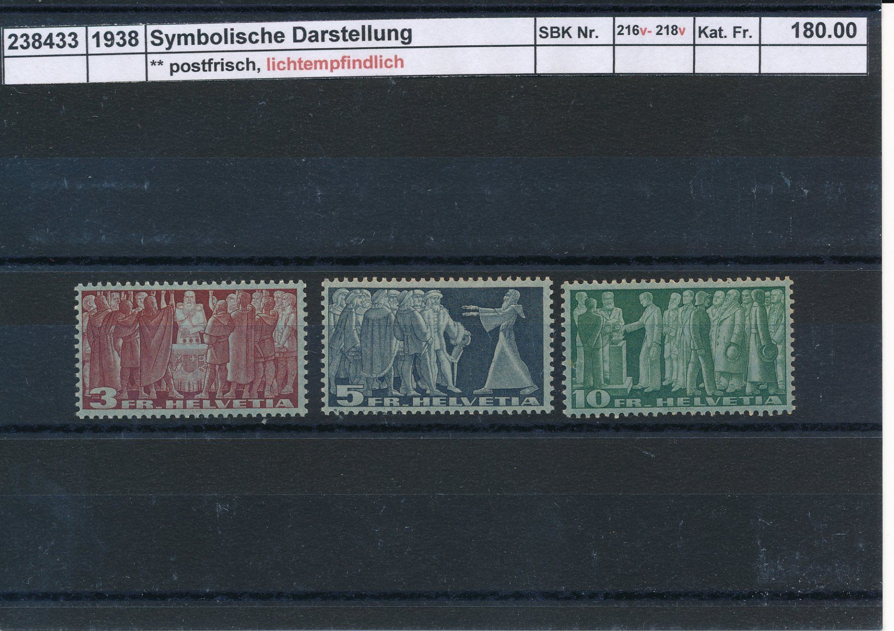 Tutti i francobolli: 1938 "Symbolische Darstellung", Typ I, ** postfrisch – Nuovo (secondo la descrizione) da Winterthur venduto da Zupogeru
