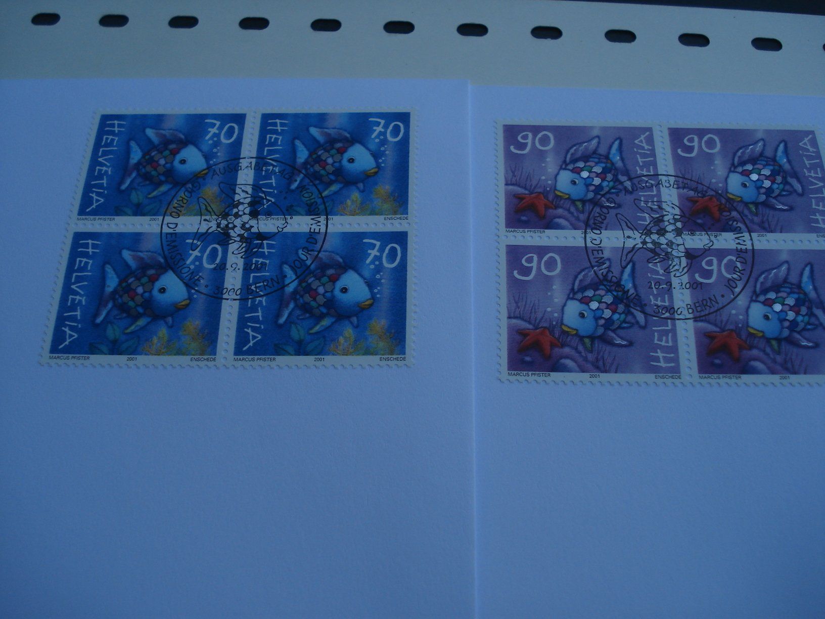Tutti i francobolli: Regenbogenfisch, 2001, FDC Satz, Einzel + 4erblock, 5 Bele – Usato da Niederwil AG venduto da morostahu