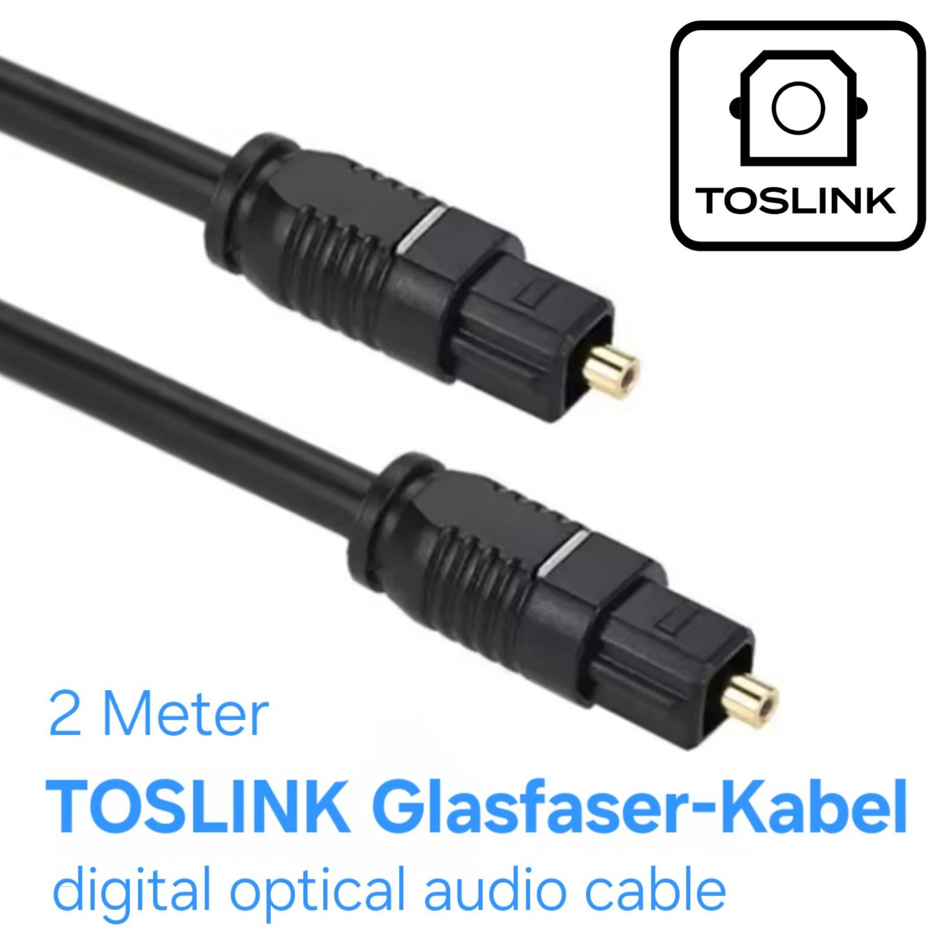 Kabel: 2 Meter Optical Audio Kabel - Toslink Glasfaser Kabel OD2.2 – Neu und originalverpackt aus Uster von -FPS-