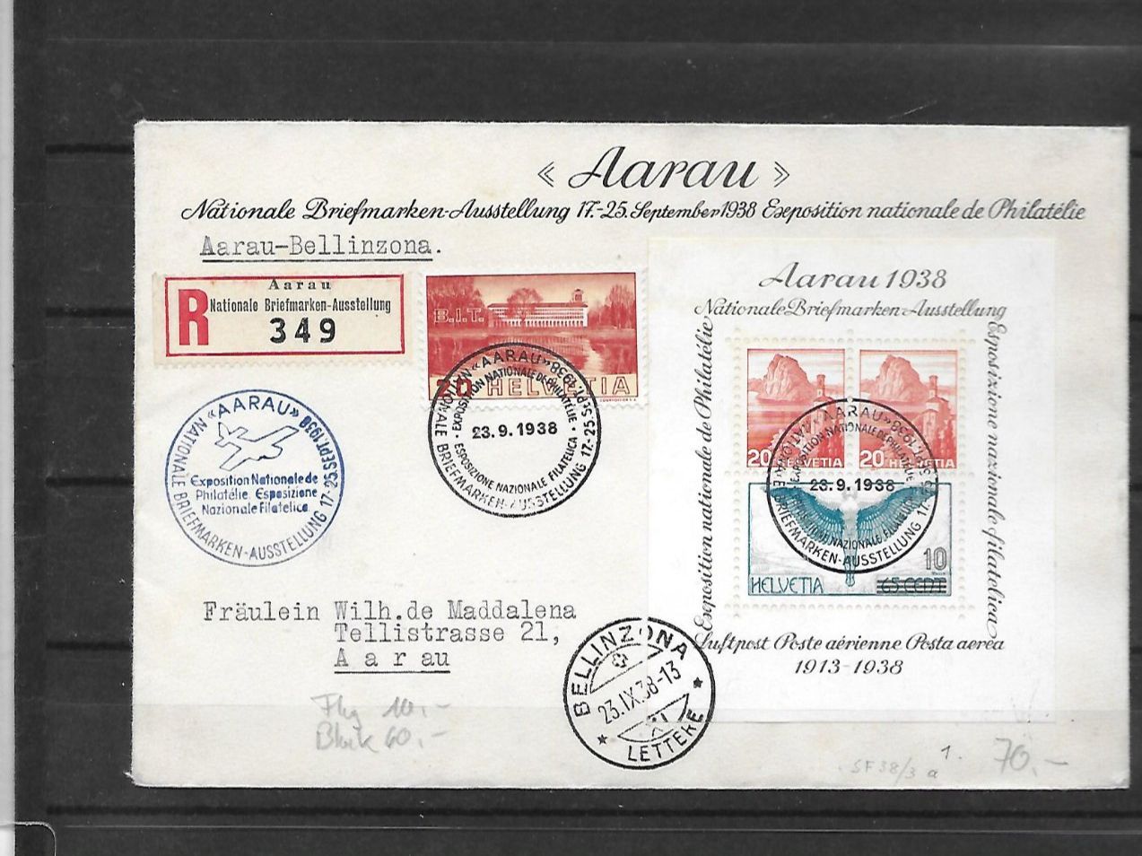Tutti i francobolli: SF1938 SF38.3 mit Block Kat: CHF 70.- – Usato da Basel venduto da Ilp