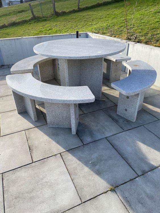 Garten Granittisch Steintisch mit 4 Sitzbänke Kaufen auf Ricardo