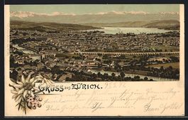 Litho Zürich, Blick vom Berg auf den Or
