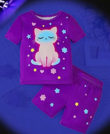 Pyjama-Set- Lila- Nachtleuchtend-Schlafanzug-Grösse 98/104