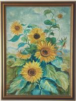 Ölgemälde Sonnenblumen Wilhelm Hermann 1960/70 Vintage