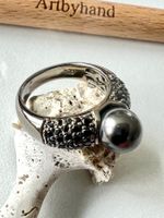 Eleganter Silberring 925+MPz mit dunkler Perle & Pavé Besatz