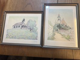 2 Kunstdrucke J. Pieter Terwey Kirche gerahmt (T1)