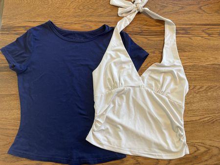 Gr.S Damen T-Shirt dunkelblau und Neckholder-Top weiss