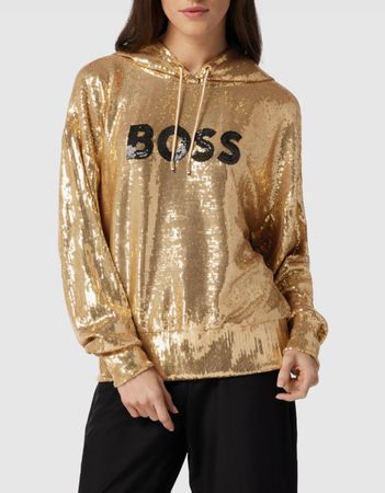 Goldener BOSS Hoodie Pailletten Gr. M Glitzer Sweatshirt
