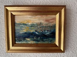 Huile sur toile - Bateau de pêche - Proux