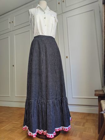 Vintage Dirndl Ruffled Maxi Skirt Floral Cotton Folk