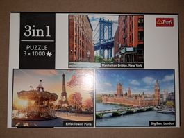 Trefl Puzzle 3x 1000 Teile, New York, London, Paris
