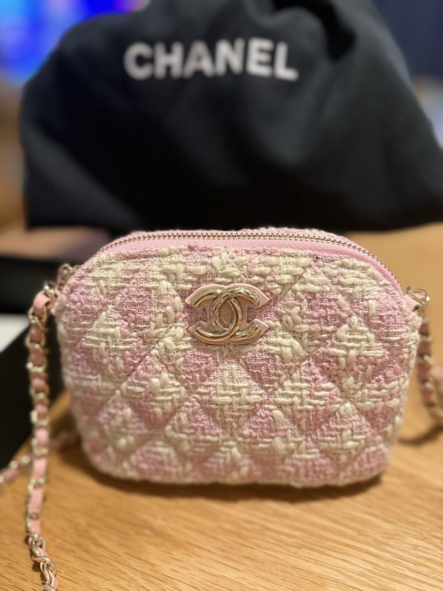 Chanel Borse da donna: CHANEL Pink Houndstooth Mini Tweed Tasche – Nuovo (secondo la descrizione) da Winterthur venduto da Skerk18 3