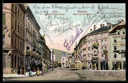 AK Bienne, Rue de la Gare, Strassenbahn