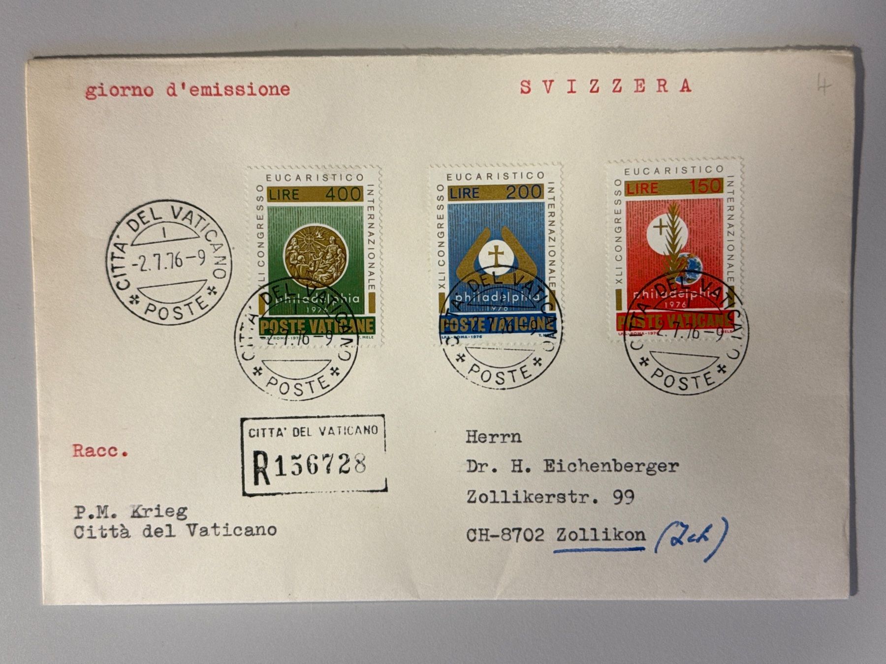 Alle Briefmarken: 1976 Brief Vatikan – Gebraucht aus Küssnacht am Rigi von SUOMIMASTER