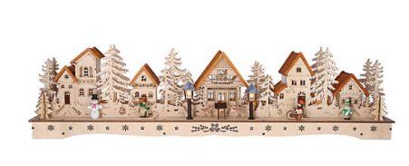 Konstsmide LED Holzsilhouette – Naturfarbenes Holzhaus Mit Orangem Dach, Batteriebetrieben, 2 Warmweiße LEDs