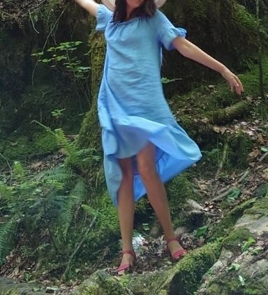 Sommerkleid Catalan-Grösse S - kurze Rüschenärmel - Leinen