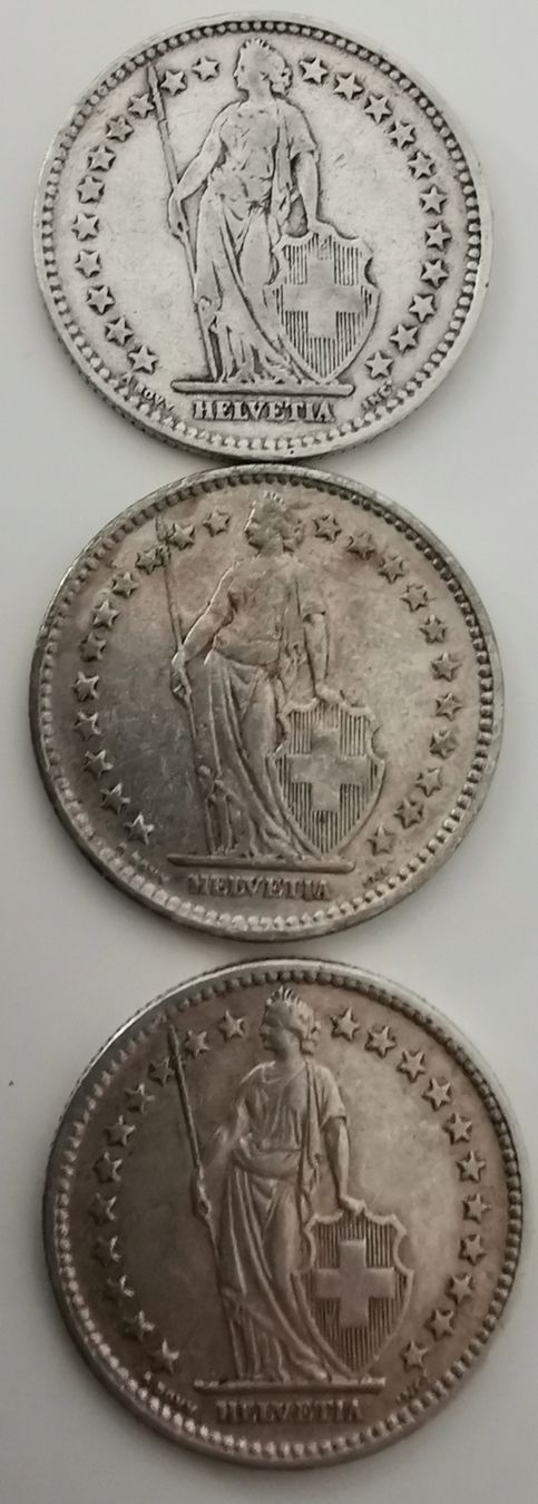 Tutti le monete: 2 Franken 1920 / 1922 / 1953 Silber – Usato da Zürich venduto da turbopuz 1
