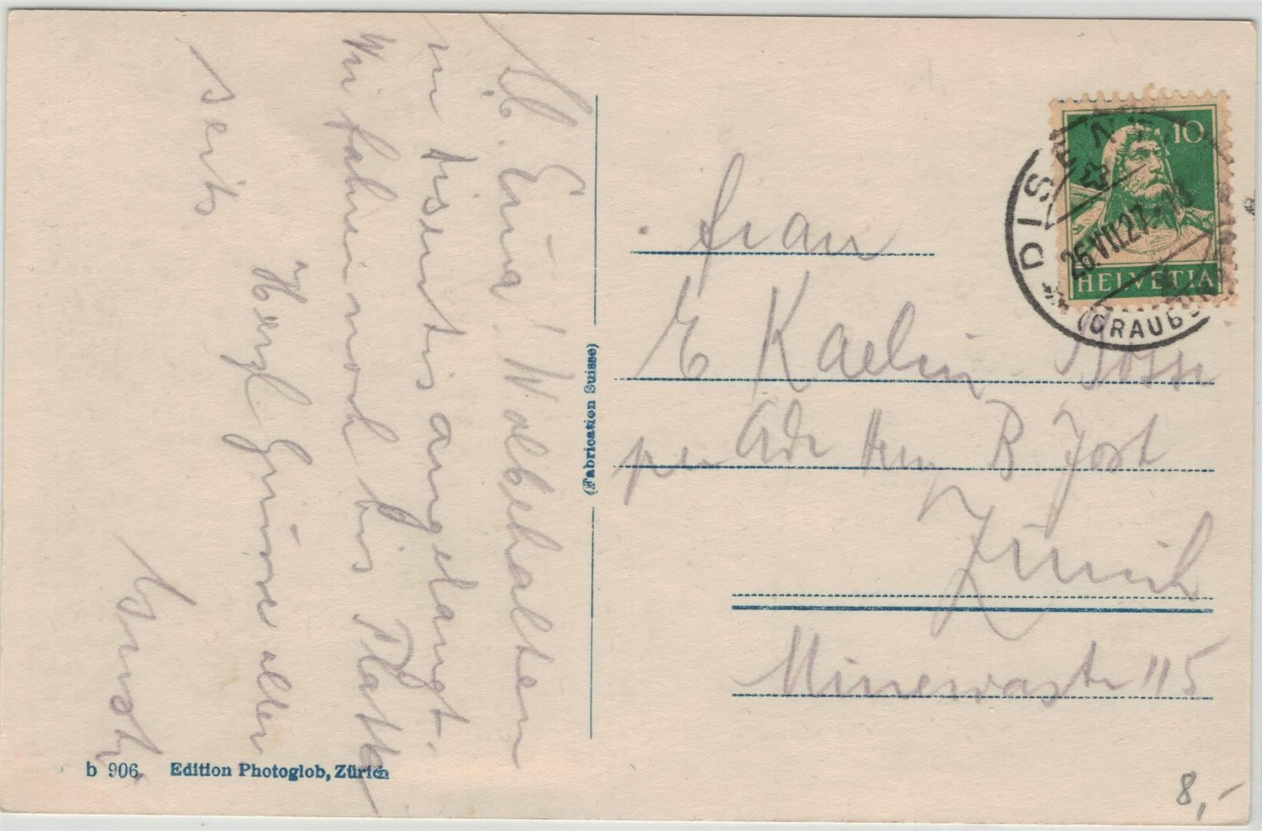 Cartoline postali: GR 289 DISENTIS 1927 – Usato da Fribourg venduto da philafri 1