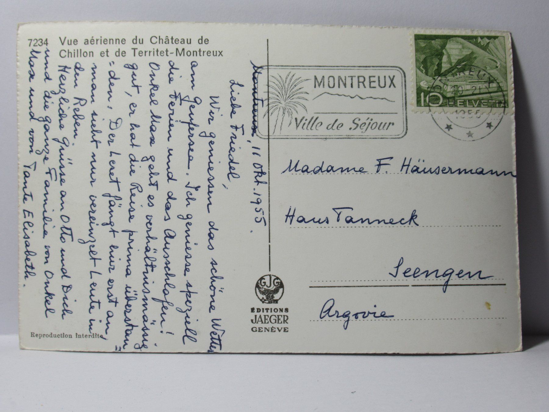 Cartoline postali: Château de Chillon , Montreux 1955 – Usato da Grenchen venduto da Bluemchen1900 1