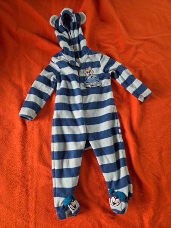 Baby Fleece Overall gestreift mit Kapuze