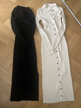 Kleid H&M Rippstrick Langarm Schwarz Beige Grösse XS