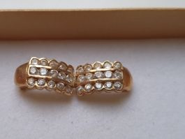 🌔 ⚜️ 14K Gold 585 Ohrringe 3.58g mit weissen Steinen