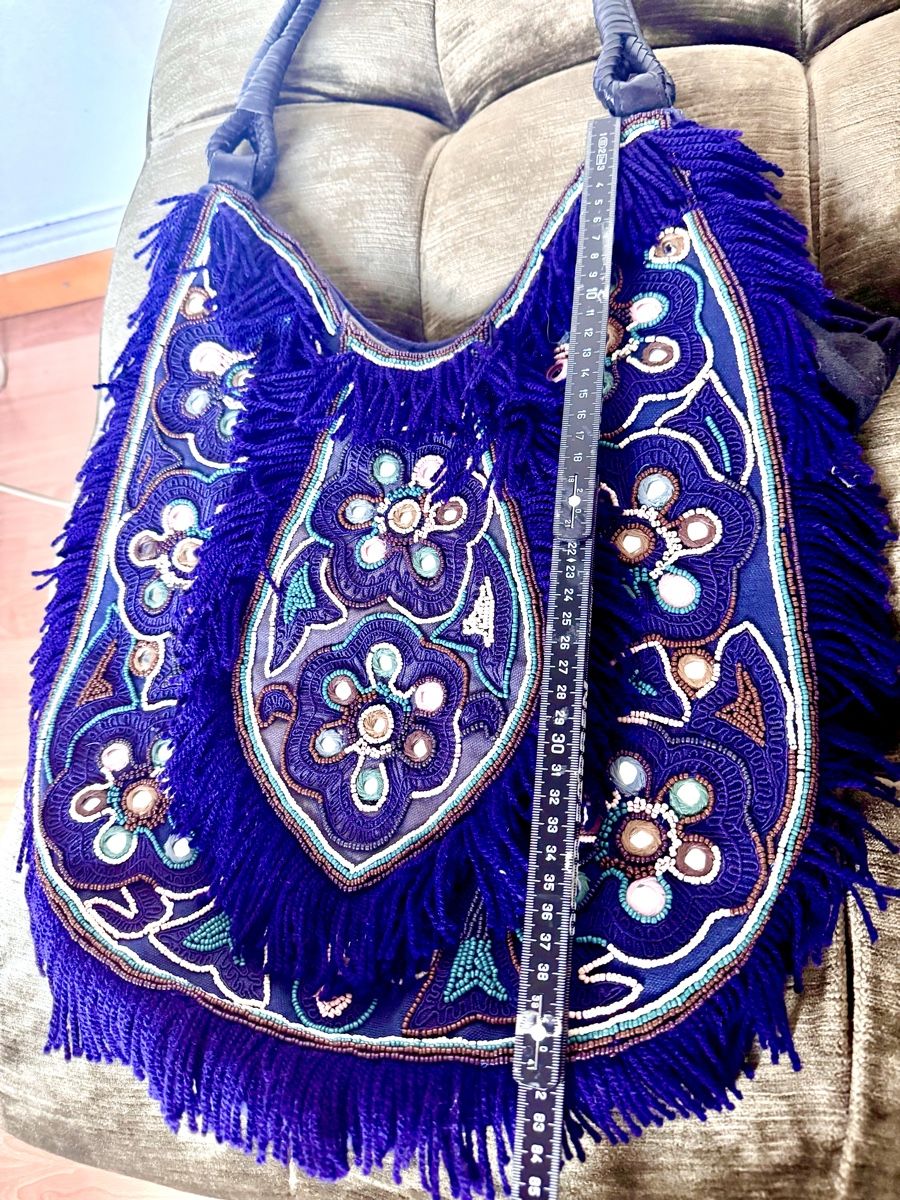 Borse da donna: Handtasche Antik Batik dunkelblau Fransen und Perlen – Nuovo (secondo la descrizione) da Kilchberg ZH venduto da Suisse500 5
