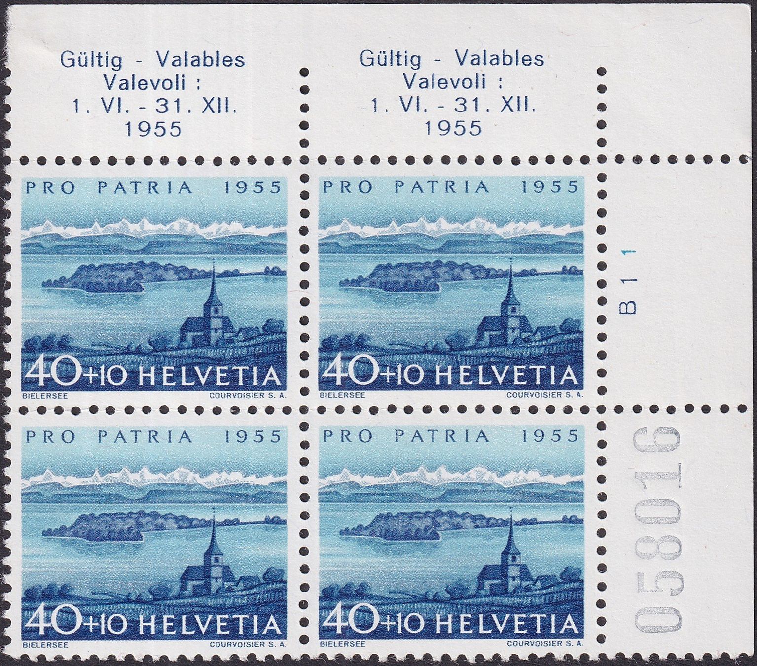 Tutti i francobolli: 1955, Pro Patria B75 Viererblock postfrisch **. – Usato da Sursee venduto da Luzernerraute