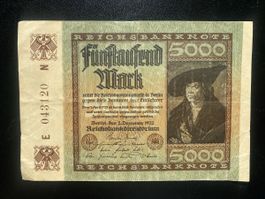 Banknote 5000 Mark 1922 Deutsches Reich gebraucht